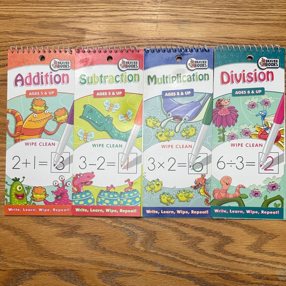Math Learning Wipe Clean Book Set - Add, Subtract, Multiply & Divide